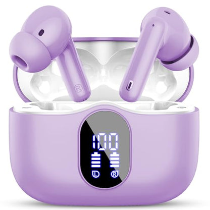 Wireless Earbuds, Bluetooth 5.4 Headphones Bass Stereo/Clear Calls, Purple - color: Purple