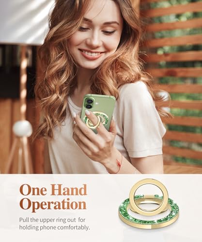 GVIEWIN Magnetic Phone Ring Holder, Compatible with MagSafe Phone Grip | Adjustable Stand, Magnet Phone Ring Kickstand, for iPhone 17/16/15/14/13/12 Pro Max Plus Air/Other Phones (Glitter/Green) - color: Glitter/Green
