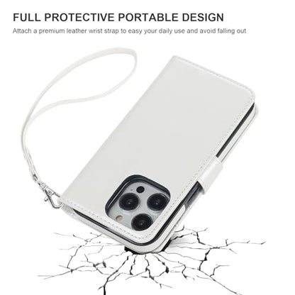 Bocasal Detachable Wallet Case Card Holder for iPhone 15 Pro, White | RFID Blocking Kickstand Card Slots Holder PU Leather Magnetic Shockproof Wrist Strap Removable Flip Protective Cover 6.1 inch - color: White