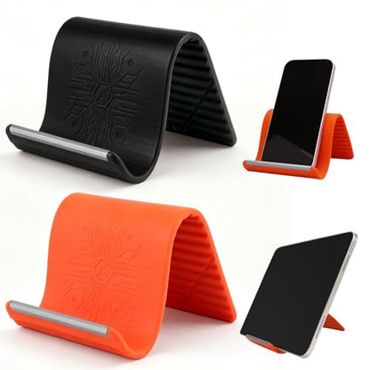 2 Pack Adjustable Foldable Silicone Phone Stand, Universal Bendable Cell Phone Tablet Holder, Portable Anti-Slip Desk Bed Phone Mount for Travel Home Office(Orange/Black) - color: Mixed
