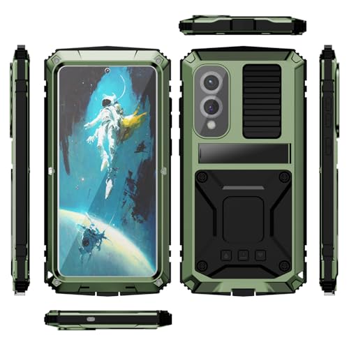 Simicoo for Samsung Galaxy S25 FE Metal Military Heavy Duty Case, Metallic Bumper Shockproof Dustproof Rugged Tough with Stand Screen Protector Camera Control Full Body Drop Protective Cover (Green) - color: Camouflage