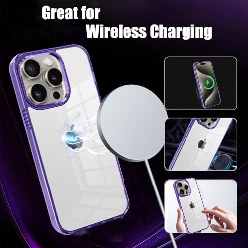 CcacHe Designed for iPhone 15 Pro Case,[Anti-Yellowing] [Military-Grade Protection] Anti-Scratch Transparent Back Slim Shockproof Phone Cover 6.1 Inch (Purple) - color: Purple