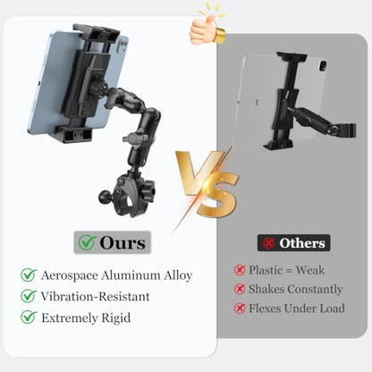 OHLPRO Tablet Mic Stand Holder for iPad, Aluminum Alloy Arm Treadmill Handlebar Clamp Mount, 1" Ball Head for Spin Bike Microphone Peloton Stroller, 5-13" iPad Pro Galaxy Tab and Phone - size: 7" Arm