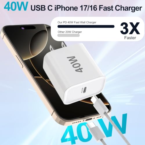 iPhone 17/16/15 Charger Fast Charging 3Pack 40W USB C Charger Fast Charging - size: 10FT