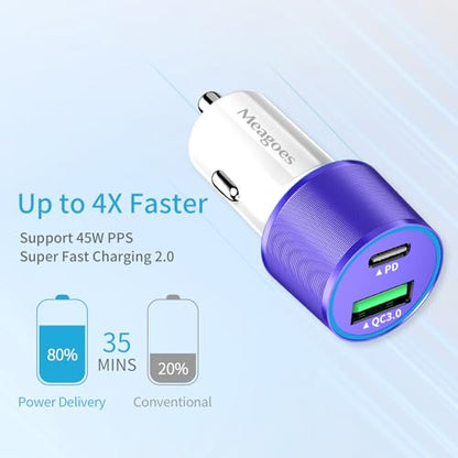 67.5W Purple Car Charger USB C Super Fast for iPhone 18 Pro Max/17/Android - color: Purple, size: 3.3 ft