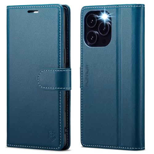FLIPALM Card Holder Wallet Case for iPhone 15 Pro 6.1", Blue | RFID Blocking, PU Leather Folio Flip, Kickstand, Protective Shockproof Cover - color: Blue, size: iPhone 15 Pro - 6.1"