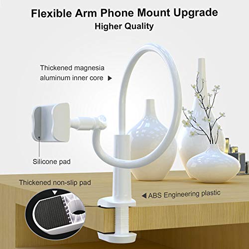 Phone Holder Bed Gooseneck Mount - Flexible Arm 360 Mount Clip Adjustable Bracket Clamp Stand Compatible with Cell Phone 11 Pro XS Max XR X 8 7 6 Plus 5 4, Samsung S10 S9 S8 for Bedroom Desk - color: White