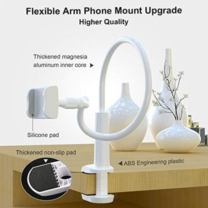 Phone Holder Bed Gooseneck Mount - Flexible Arm 360 Mount Clip Adjustable Bracket Clamp Stand Compatible with Cell Phone 11 Pro XS Max XR X 8 7 6 Plus 5 4, Samsung S10 S9 S8 for Bedroom Desk - color: White