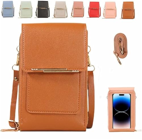 Anti Theft Leather Bag, Touch Screen Crossbody Phone Purse, Crossbody Purses for Women, 2‑in‑1 Wallet, Adjustable - color: Brown
