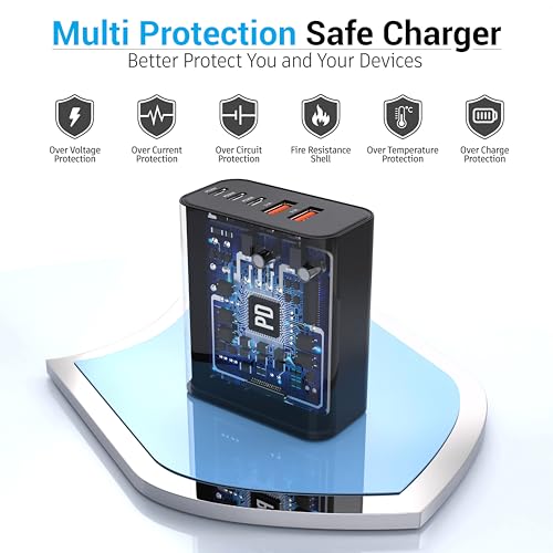TZBAY 2-Pack USB C Charger Block, 60W 5 Ports Wall Charger Fast Charging - color: Black 2Pack
