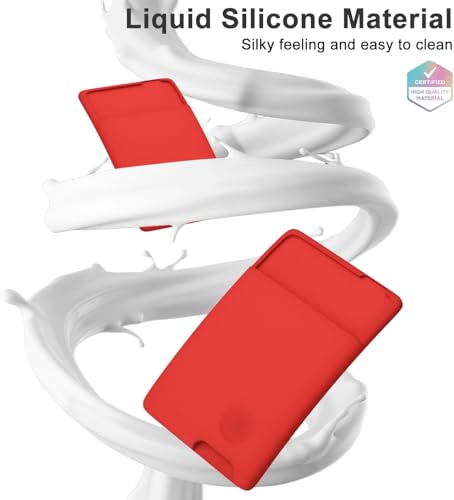 oakxco Phone Wallet Stick On, Secure Phone Card Holder Silicone, Adhesive Pocket Sleeve ID Credit Card, Slim Thin Card Case for Men Women Cute, Compatible with Apple iPhone Samsung Pixel, Red - color: Red