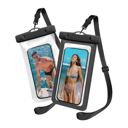 2 Pack IPX8 Waterproof Phone Pouch for iPhone 17 16 15 14 Pro Max | Adjustable lanyards, Black edge case, Transparent dry bag, Easy touch screen, Kayak, Cruise, Travel, Beach - color: Black+Transparent