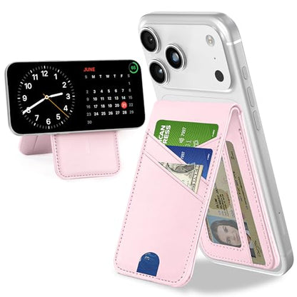 for MagSafe Wallet Magnetic iPhone Card Holder with Adjustable Stand, Pink - color: Pink