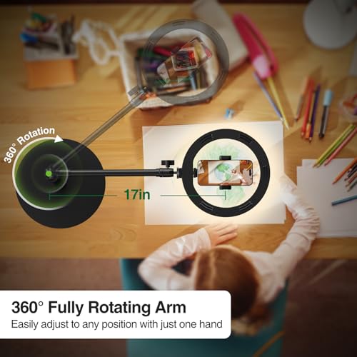 elitehood Overhead Phone Mount with Ring Light, Overhead Tripod for iPhone - style: Desk Stand with Light