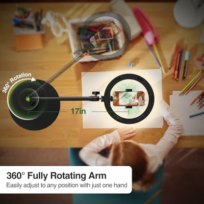 elitehood Overhead Phone Mount with Ring Light, Overhead Tripod for iPhone - style: Desk Stand with Light