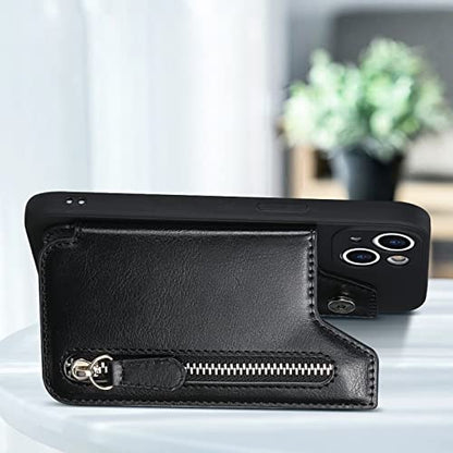 Stick on Wallet for Phone Case, Credit Adhesive Card Holder for Back of Phone Cases Flip Leather Zipper Wallet Sleeve Pouch Compatible with iPhone, Samsung Galaxy Most Smartphones Black - color: Black