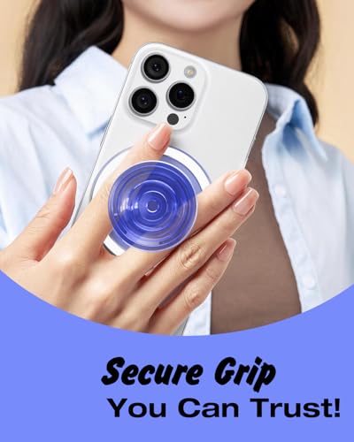 Svanove Magnetic Phone Grip Compatible with Magsafe, Mag Safe Translucent Clear Grip Collapsible Kickstand for iPhone Samsung Pixel, Cute Transparent Silicone Removable Phone Stand Holder, Neon Blue - color: Blue, style: Magnetic