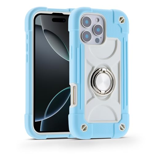 MARKILL Compatible with iPhone 16 Pro Max Case 6.9 Inch with Ring Stand, Heavy-Duty Military Grade Shockproof Phone Kids Cover for iPhone 16 Pro Max - color: Ice Blue, size: iPhone 16 Pro Max 6.9