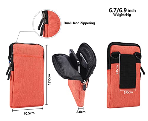QBYVQQN Cell Phone Waist Belt Holster Mens, Waterproof Zipper Crossbody Smartphone Shoulder Messenger Bag Wallet Sling Bag - color: Orange, size: 7.2 INCH