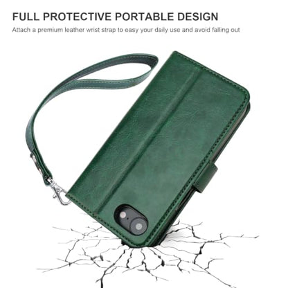 Bocasal Detachable Wallet Case Card Holder for iPhone 17e/16e, Green | RFID Blocking Kickstand Card Slots Holder PU Leather Magnetic Shockproof Wrist Strap Removable Flip Protective Cover 6.1 inch - color: Green