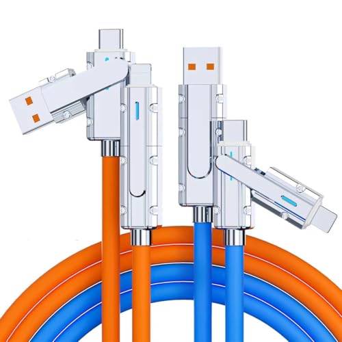 2 Pack USB C to C Cable 5ft Chubby Silicone 4 in 1 USB C Charging Cable - color: Orange+Blue