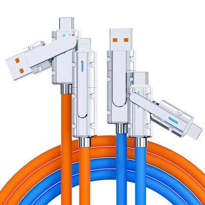 2 Pack USB C to C Cable 5ft Chubby Silicone 4 in 1 USB C Charging Cable - color: Orange+Blue