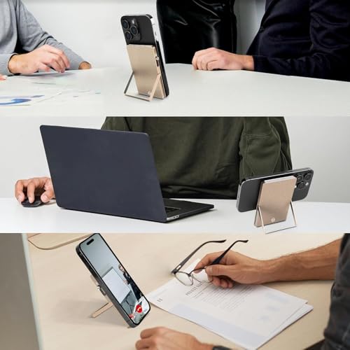 Magnetic Phone Wallet with Adjustable Stand,Pop up Phone Card Holder Quick Access to Bank/Credit Cards, 3.93 * 2.96 * 0.31 Inches Compact Metal Case with RFID Blocking Protection (Titanium Gold) - color: Titanium Gold