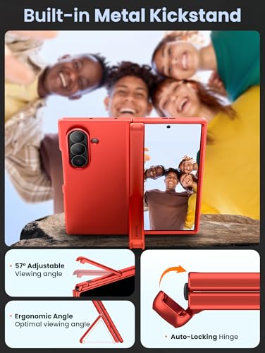 i-Blason for Samsung Galaxy Z Fold 7 Case MagSafe with Stand [9H+ Tempered Glass Screen Protector] [Hinge Protection] Wireless Charging Full-Body Protective Kickstand Case for Z Fold 7 (Red) - color: Red