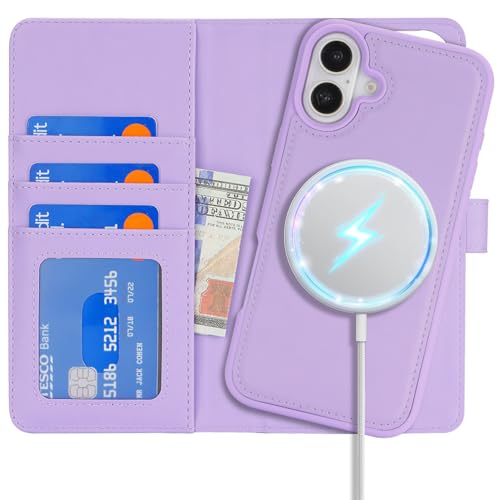 Ｈａｖａｙａ for iPhone 16 Case Detachable Wallet Case with Card Holder，2 in 1 Pu Leather Flip Folio Credit Card Slots Stand Compatible Magsafe Magnetic Shockproof Phone Cover (6.1")-Purple - color: Purple-Detachable