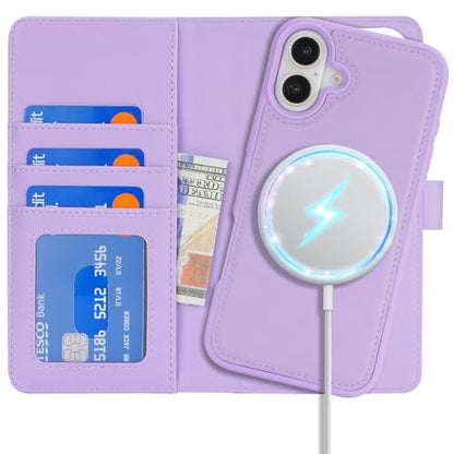 Ｈａｖａｙａ for iPhone 16 Case Detachable Wallet Case with Card Holder，2 in 1 Pu Leather Flip Folio Credit Card Slots Stand Compatible Magsafe Magnetic Shockproof Phone Cover (6.1")-Purple - color: Purple-Detachable