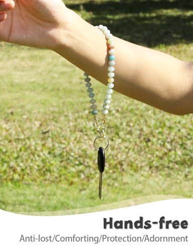 CH.yishi Beaded Phone Charm Wrist Strap with Tether Tab,Camera Lanyard - color: Amazonite