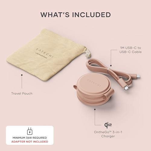 Satechi OntheGo 3-in-1 Wireless Charger, Qi2 15W Fast Charging, Desert Rose - color: Desert Rose
