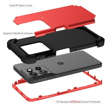 Phone Case for Motorola Moto G Power 2025/Moto G Play 5G 2025 Hard Cover Shockproof Soft Silicone Bumper Hybrid Three Layer Heavy Duty Grip Rugged Protective Cell GPower GPlay XT2515-1 Red - color: Red