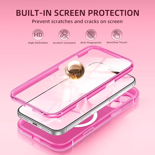 BERFY for iPhone 17 Pro Case, Compatible with MagSafe, Built-in Glass Screen Protector, Camera Protection, Shockproof Full Body Phone case 6.3", Clear Bright Pink