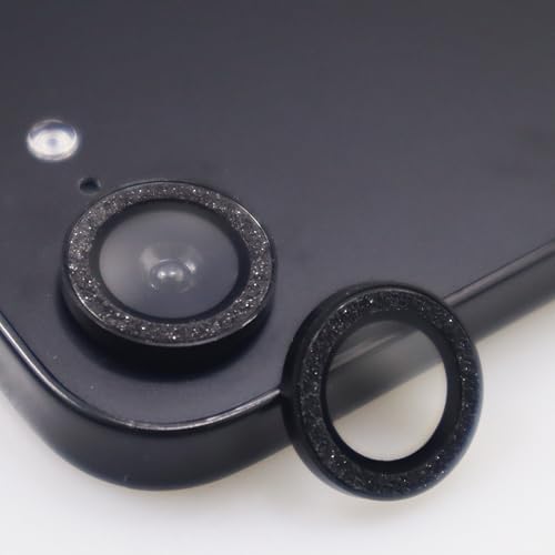 BONVAN for iPhone 15/15 Plus Camera Lens Protector Bling Glitter Metal Crystal Tempered Glass Screen Accessories Sparkly Lens Cover, also Compatible with iPhone 16e (2PCS) (Black) - color: Black