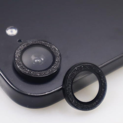 BONVAN for iPhone 15/15 Plus Camera Lens Protector Bling Glitter Metal Crystal Tempered Glass Screen Accessories Sparkly Lens Cover, also Compatible with iPhone 16e (2PCS) (Black) - color: Black