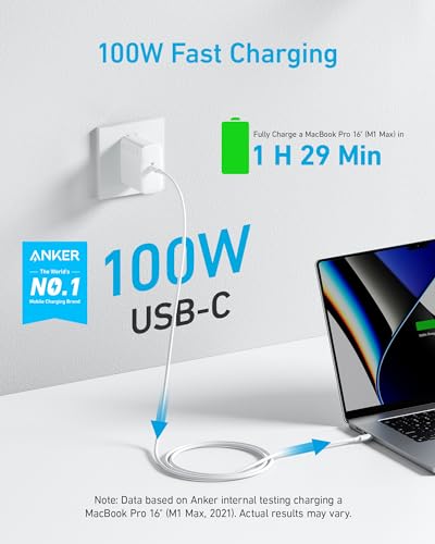 Anker Laptop Charger, Compact Foldable 100W USB C Charger with 5FT Cable - color: Arctic White