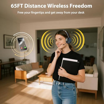 Bluetooth Headset with Microphone, Wireless Headset AI Noise Cancelling, Dual-Mode Bluetooth 6.0 & 2.4G Dongle, Wireless Headphones for 45H Work RGB/HUB Base, Meeting/Office/PC/Phone/Teams/Zoom