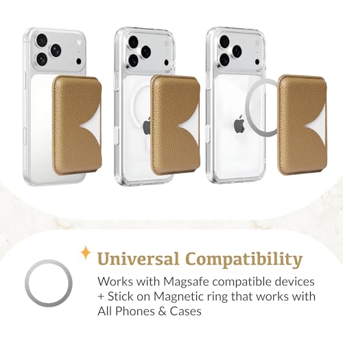 Luner - Eco Leather Magnetic Side-Access Card Wallet Compatible with Magsafe - [for iPhone 16, 15, 14, 13, 12 series] - [Holds 2 cards] - Light Brown - color: Light Brown, style: Side-access