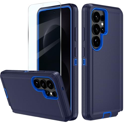 FOR Samsung Galaxy S26 ultra case, S26 ultra Heavy Duty case,with A Tempered Glass Screen Protector, [Military Grade Protective ] [Shockproof] [Dropproof] [Dust-Proof] (with Belt Clip-Dark Blue) - color: with Belt Clip-Dark Blue