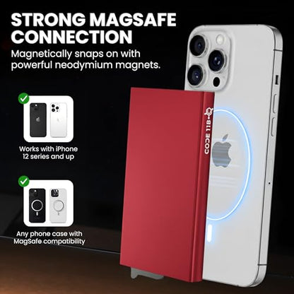 CODE 118 Wallet for Men - Slim Minimalist Aluminum Magnetic Card Holder - RFID Blocking Front Pocket Mag Safe Wallet with Strong Magnet Attachment (Thermal Red) - color: Thermal Red
