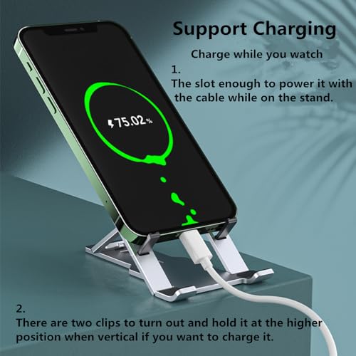 Portable Phone Stand for Desk, Aluminum Adjustable Cell Phone Holder, Foldable Travel Cellphone Dock Compatible with All Phones (A-Silver) - color: A-Silver