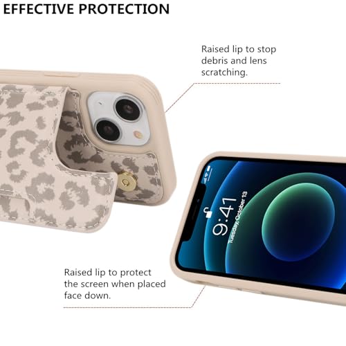 iCoverCase Compatible with iPhone 13 Mini Case with Card Holder, Wallet Phone Case for Women Men RFID Blocking PU Leather Protective Case 5.4 Inch (Beige Leopard) - color: Beige Leopard