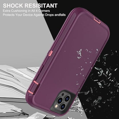 YKHJKLEC for iPhone 11 Pro Max Case, Military Grade 3 in 1 Heavy Duty Shockproof/Drop Proof/Dust Proof Case with 2Pcs Tempered Glass Screen Protector (Purple/Pink) - color: Purple/Pink