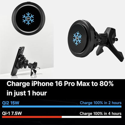 Qi2 15W Magnetic Vent Mount Car Charger, Powerful Peltier Cooling - color: Black