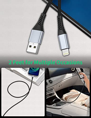2FT Lightning Cable, Braided iPhone Charging Cord for iPhone 14 13, CarPlay - size: 2 Feet