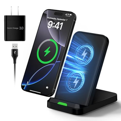 Wireless Charger Fast Charging Stand for Samsung Galaxy S25 Ultra/S25/S24/S23/S22,Wireless Phone Charger Android Desk Charging Station for Pixel 9 Pro 8A,Moto Razr 2024 with Adapter