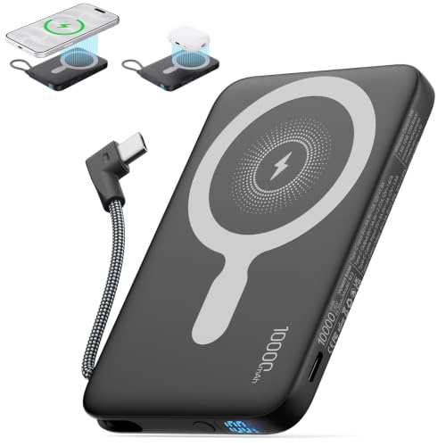 2026 Updated M3 Ultra Slim 0.4'' Wireless Power Bank with Built in Cable - color: Black