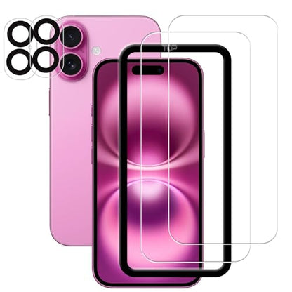 Screen Protector For iPhone 16 Plus Tempered Glass 2-Pack Camera Lens Protector Film 2-Pack With Easy Alignment Tool
