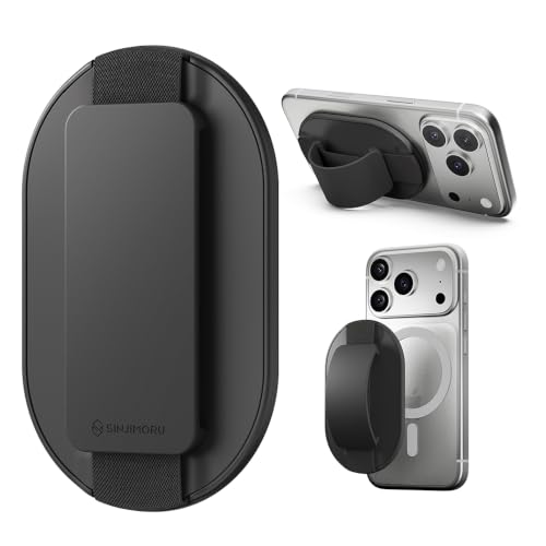 Sinjimoru Magnetic Phone Grip for MagSafe, Silicone Phone Strap, Black - color: Black
